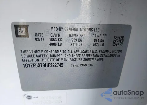 2017 Chevrolet Malibu 1Lt из США, поврежденный, VIN 1G1ZE5ST9HF222745